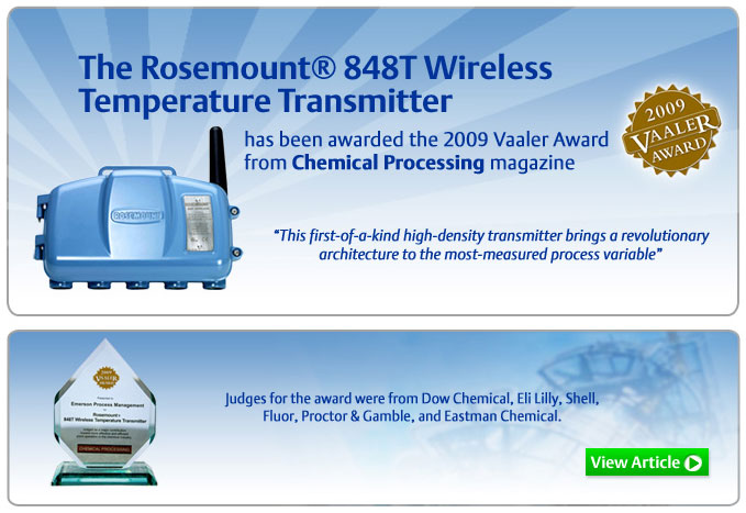 The Rosemount 848T Wireless Temperature Transmitter Wins 2009 Vaaler Award