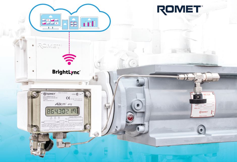 Figure 1. Romet’s rotary meter and AdEM® PTZ module complete with BrightLync Advance Communication Platform (ACP) 